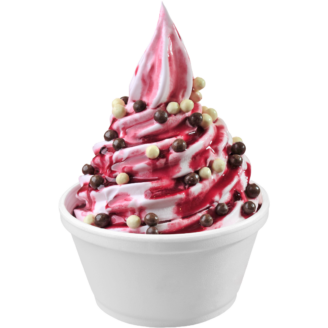 Frozen Yogurt with syrup and candy toppings